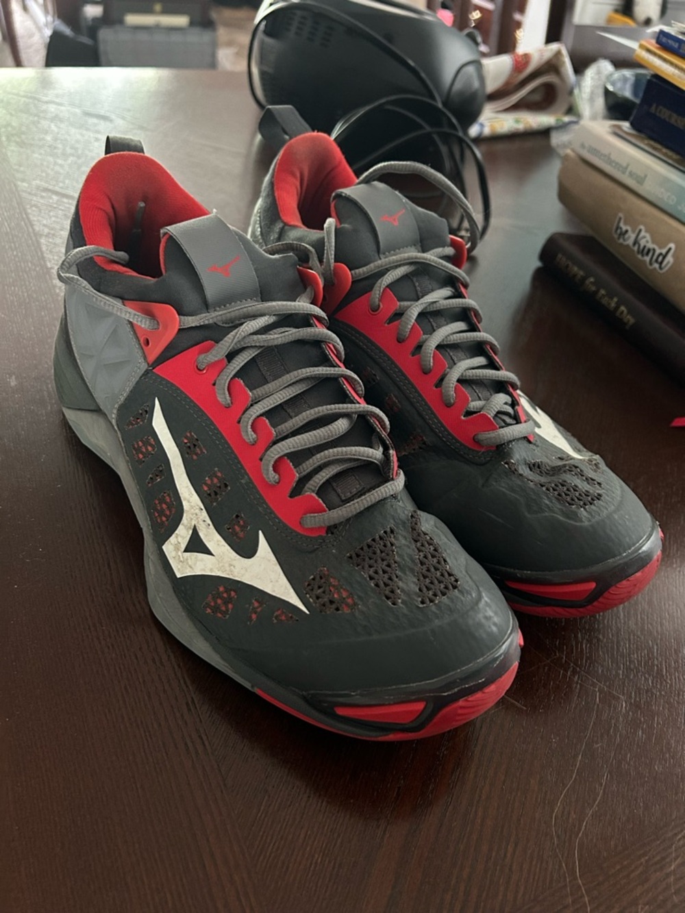 Mizuno Red and Gray Athletic Sneakers